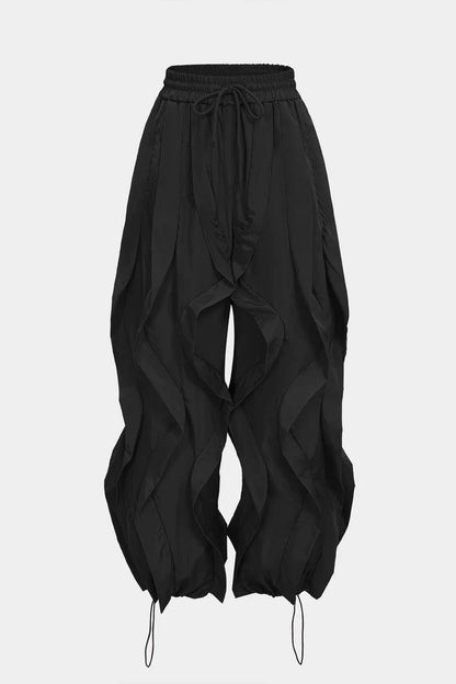 Broek met trekkoord en ruches, wijde pijpen