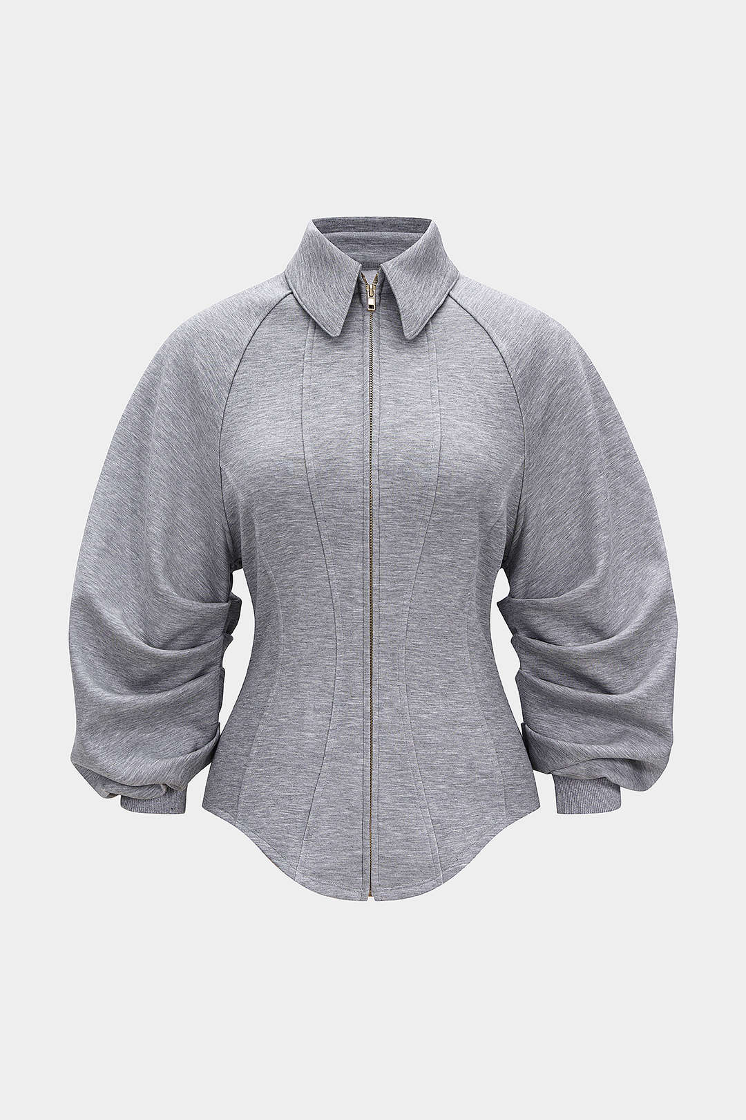 Sweater met rits, ruches en getailleerde pasvorm