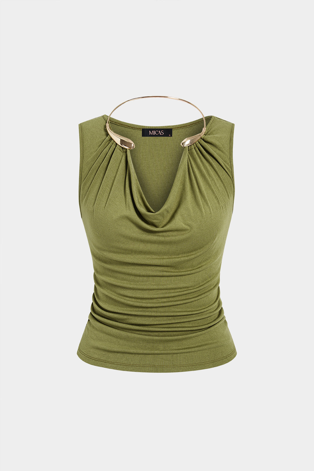 Metallic tanktop met drapering en watervalhals