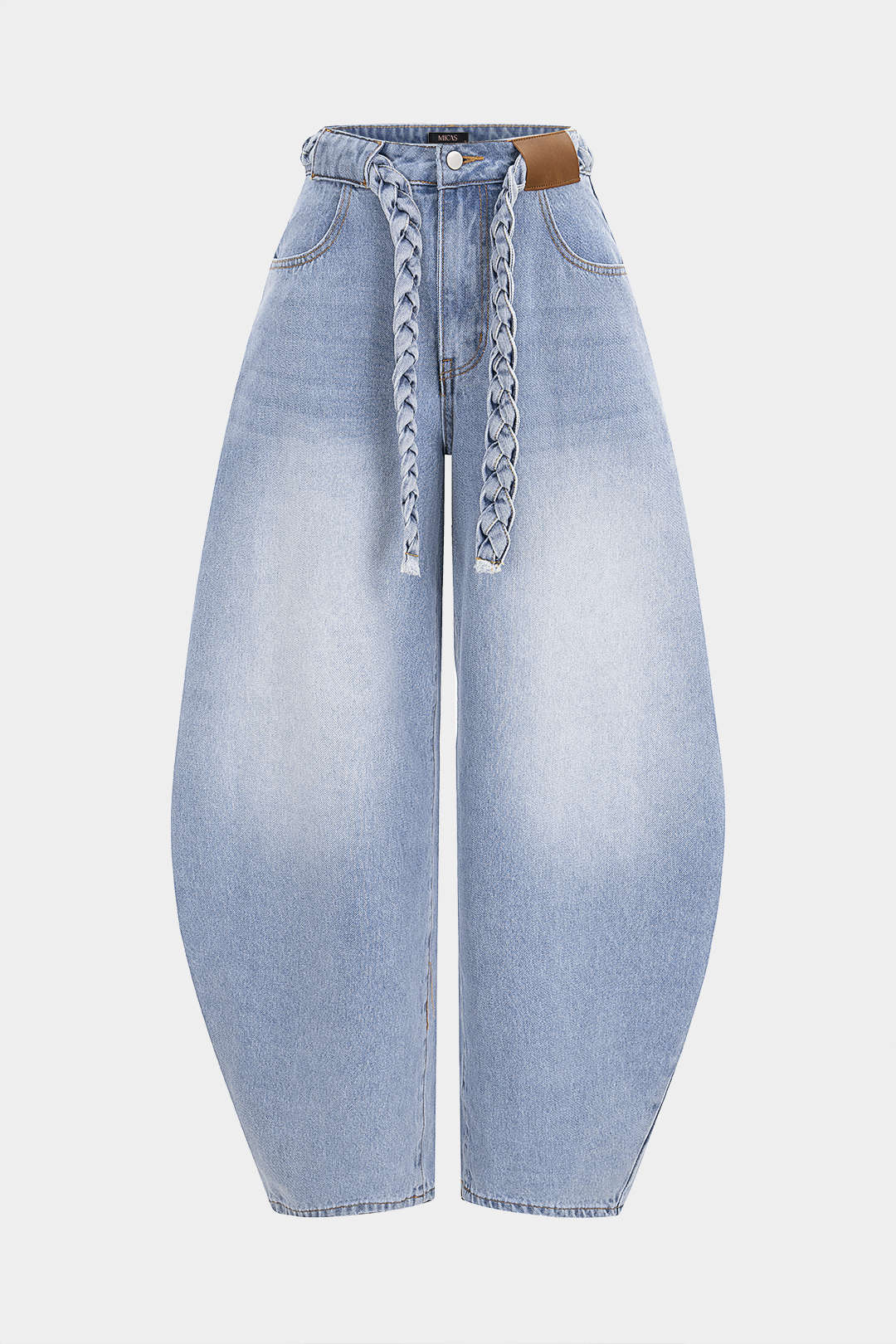 Quinn - Jeans met riem, zakken en wijde pijpen
