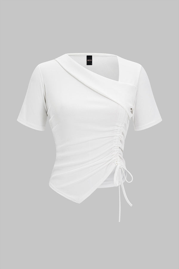 Asymmetrisch T-shirt met trekkoord en korte mouwen