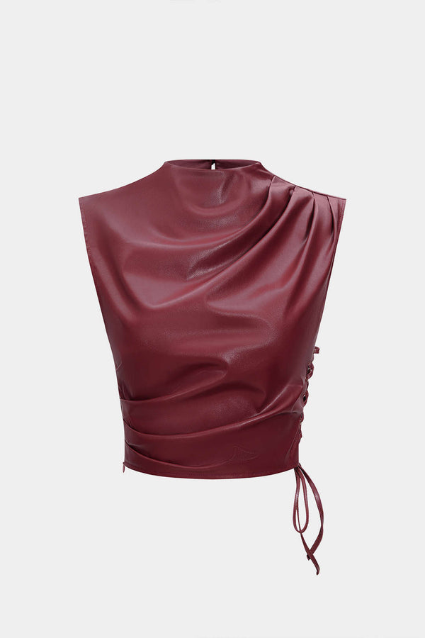 Leren-look geplooide tanktop met ruches