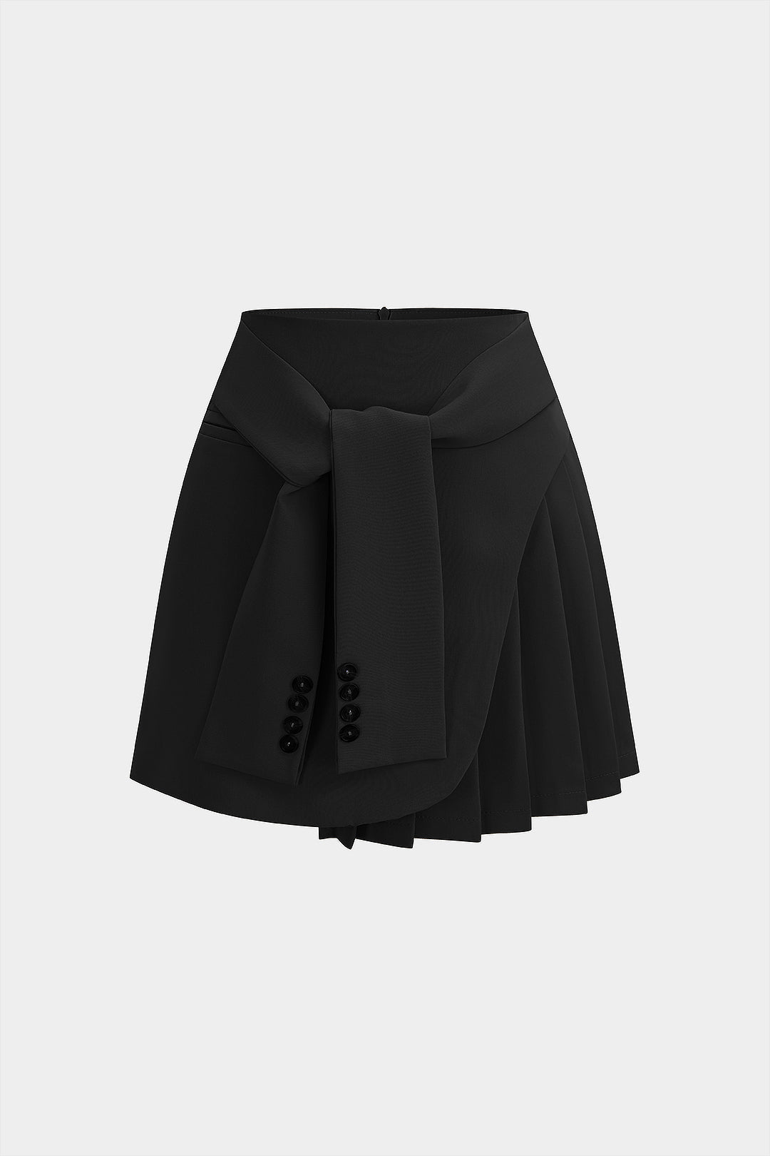 Asymmetrische geplooide rok met strik, hoge taille en A-lijn
