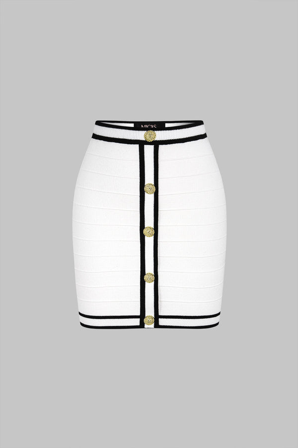Gebreide metallic minirok met knoopjes