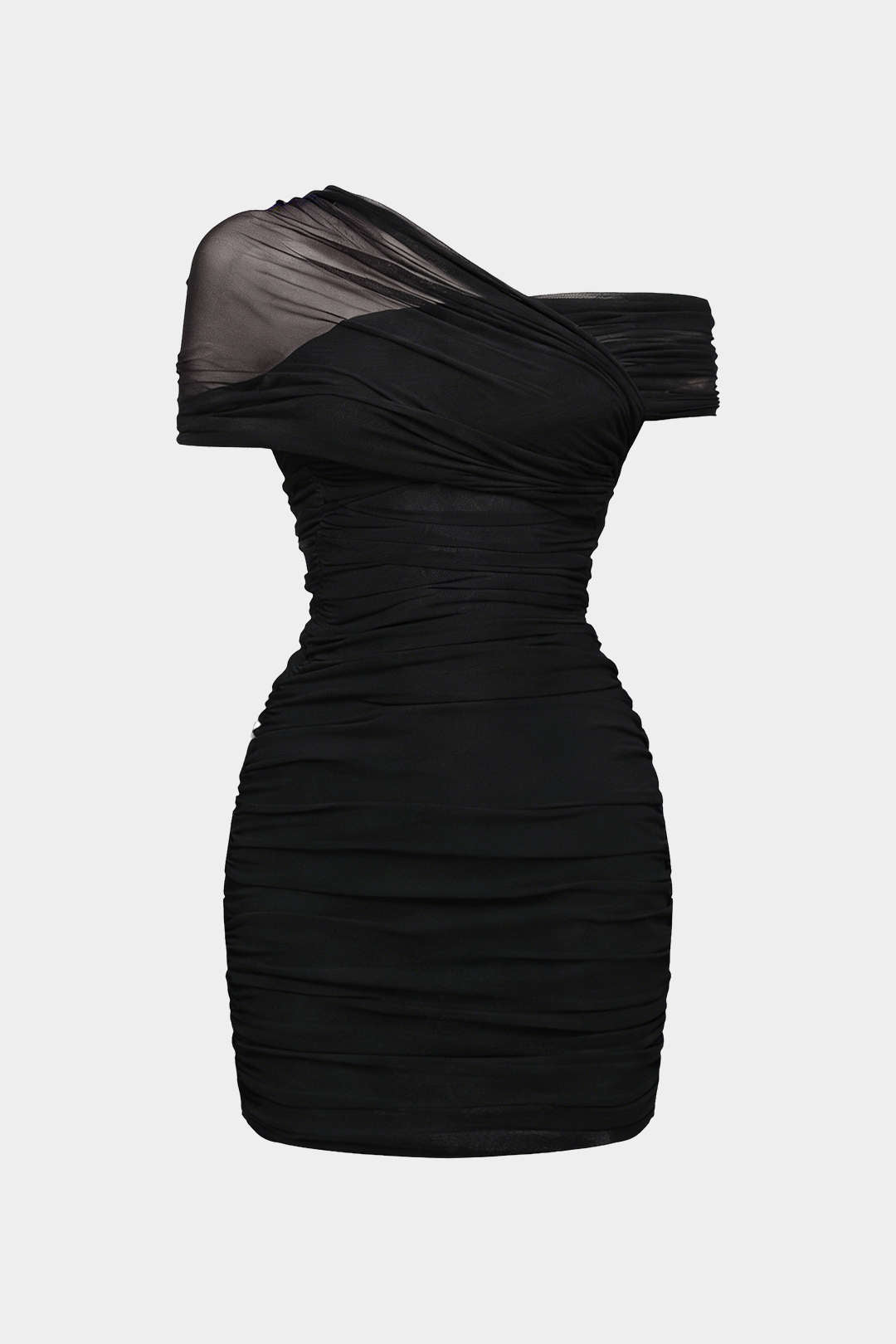 Mesh asymmetrische minijurk met één schouder