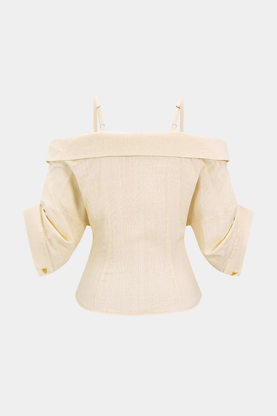 Linnen metallic blouse met knoopjes, ruches en korte mouwen