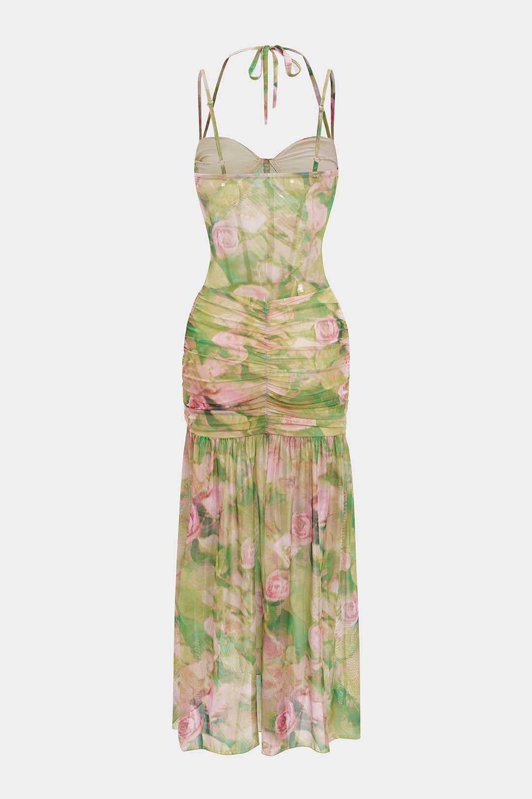 Bloemenprint mouwloze midijurk met strik en spaghettibandjes