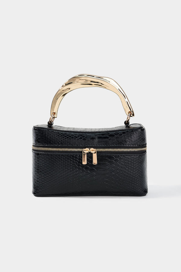 Leren-look metallic shopper met rits