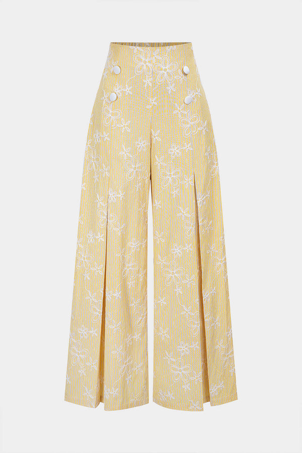 Gestreepte bloemenprint broek met smokwerk en knoopjes