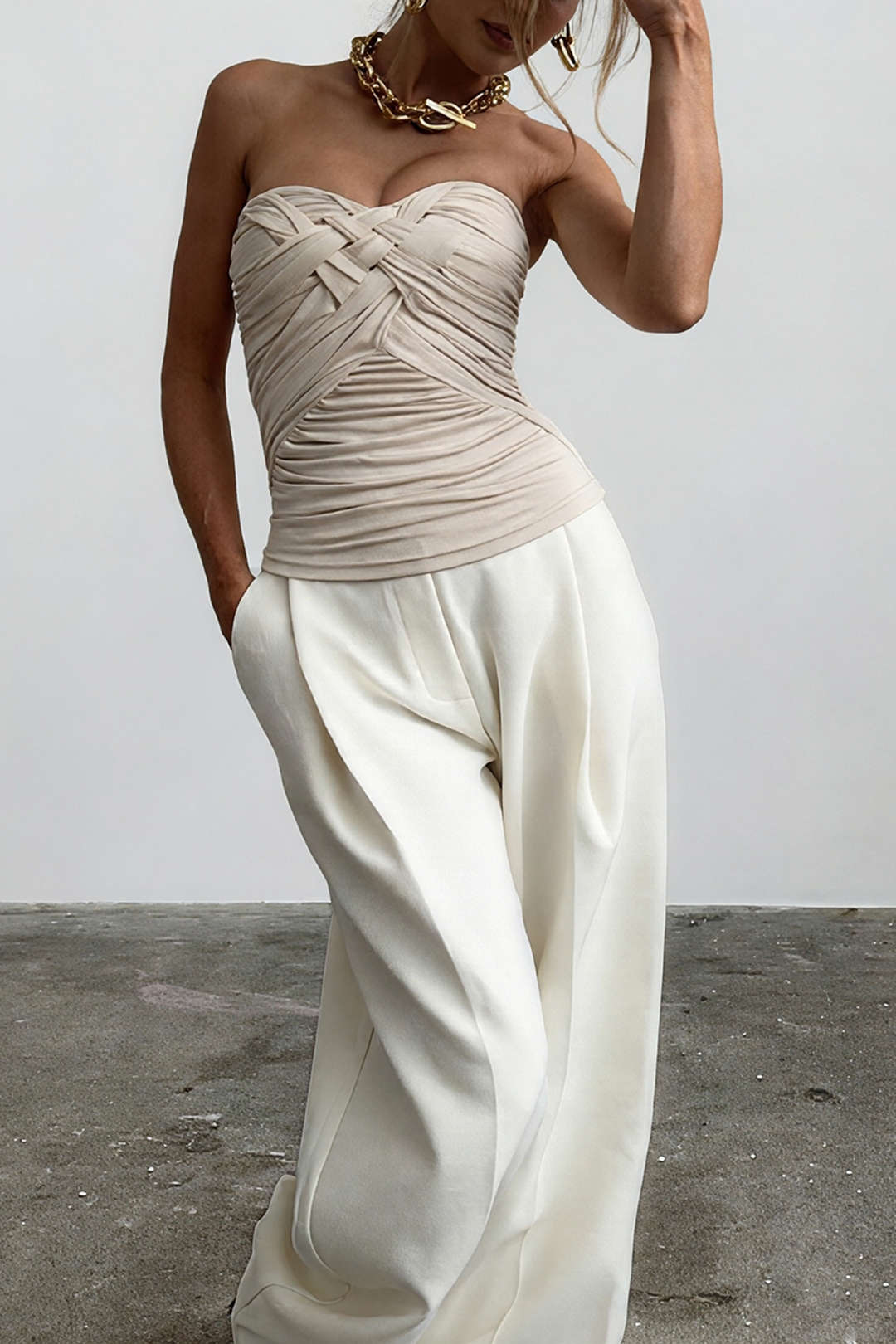 Effen strapless top met ruches