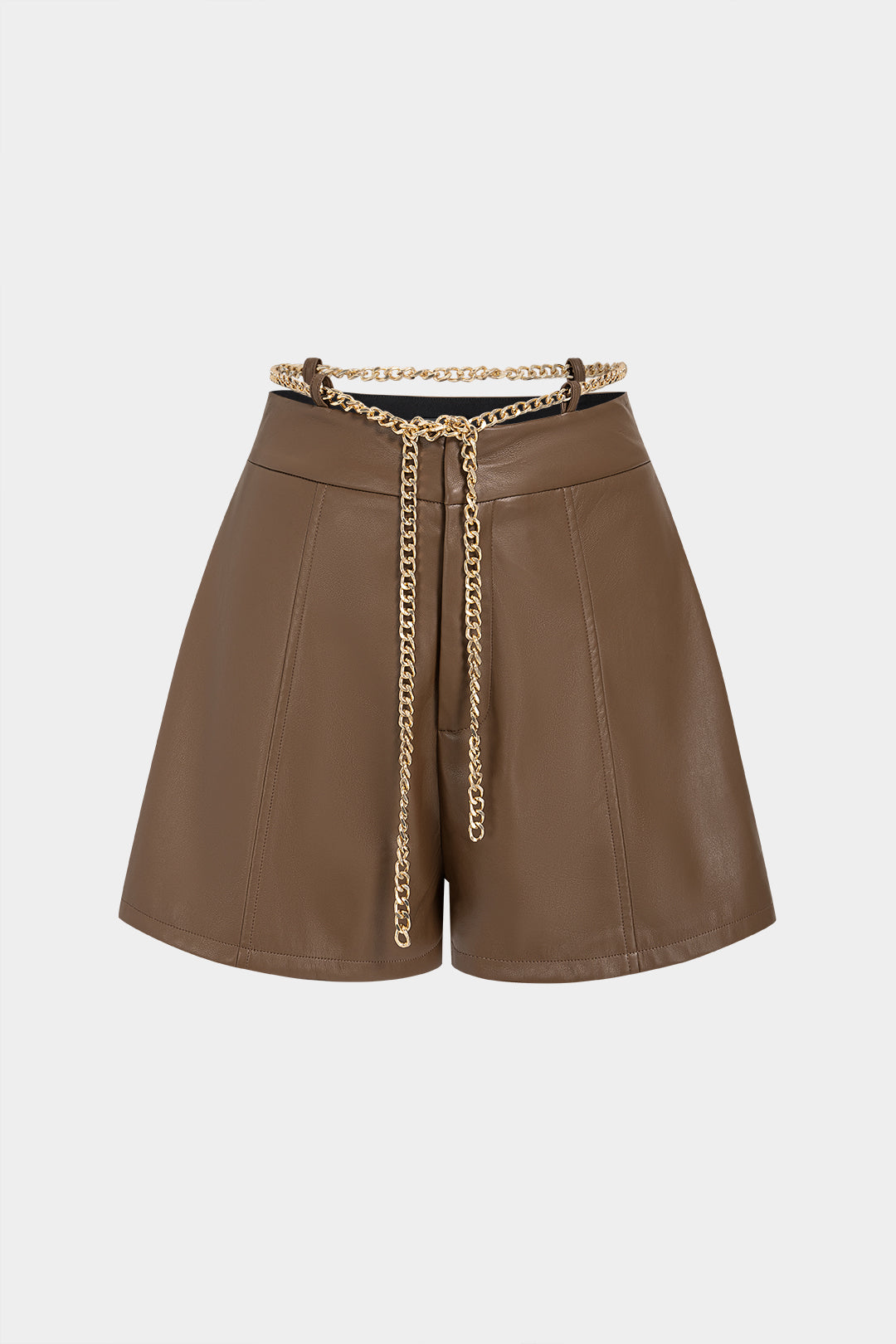 Leren-look metallic short met kettingdetail en riem