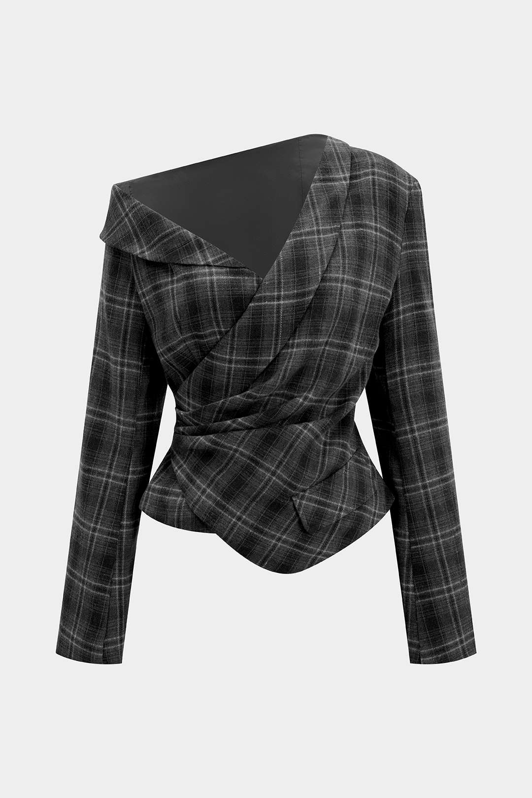 Geruite asymmetrische top met één schouder en ruches