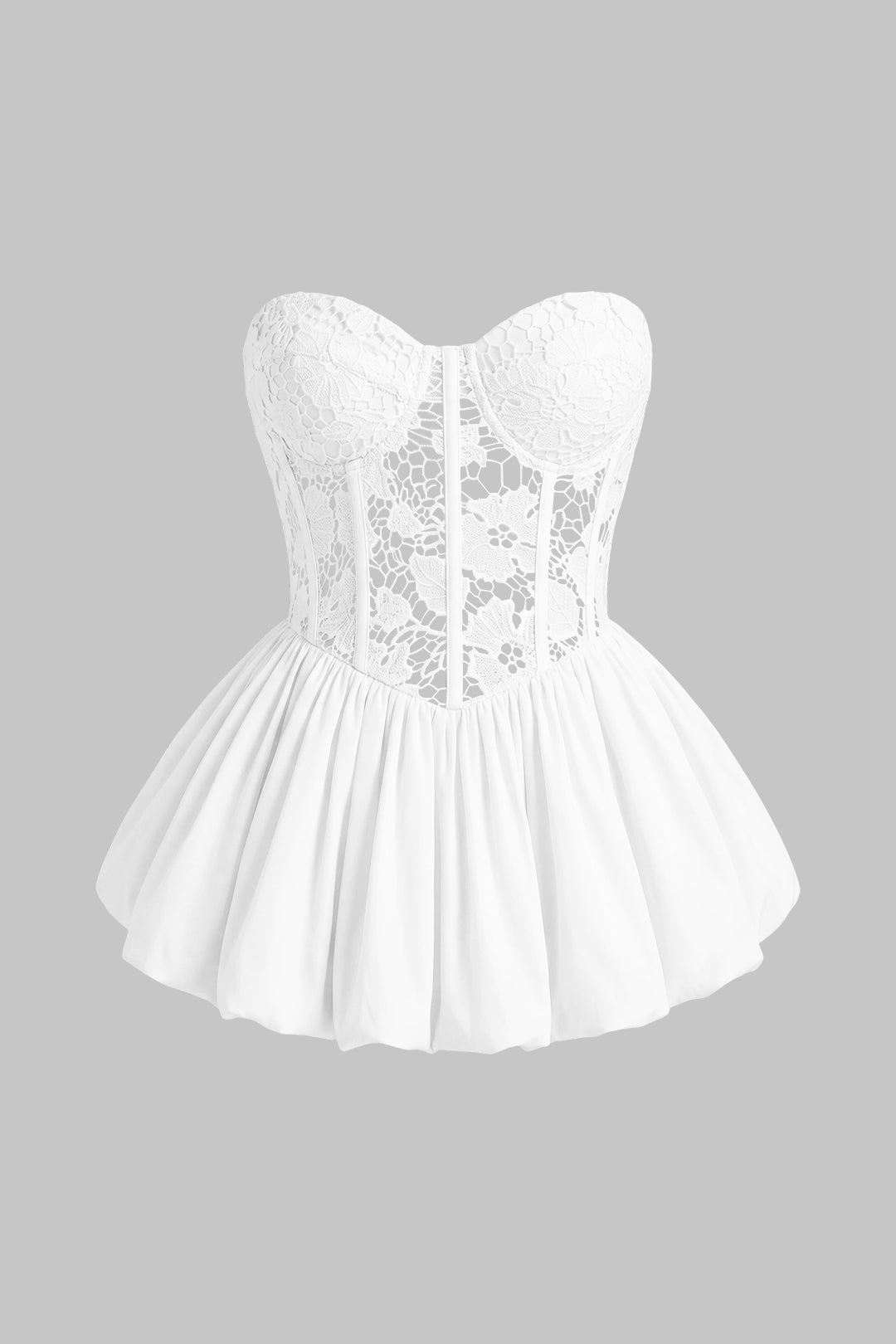 Patchwork strapless top met kant