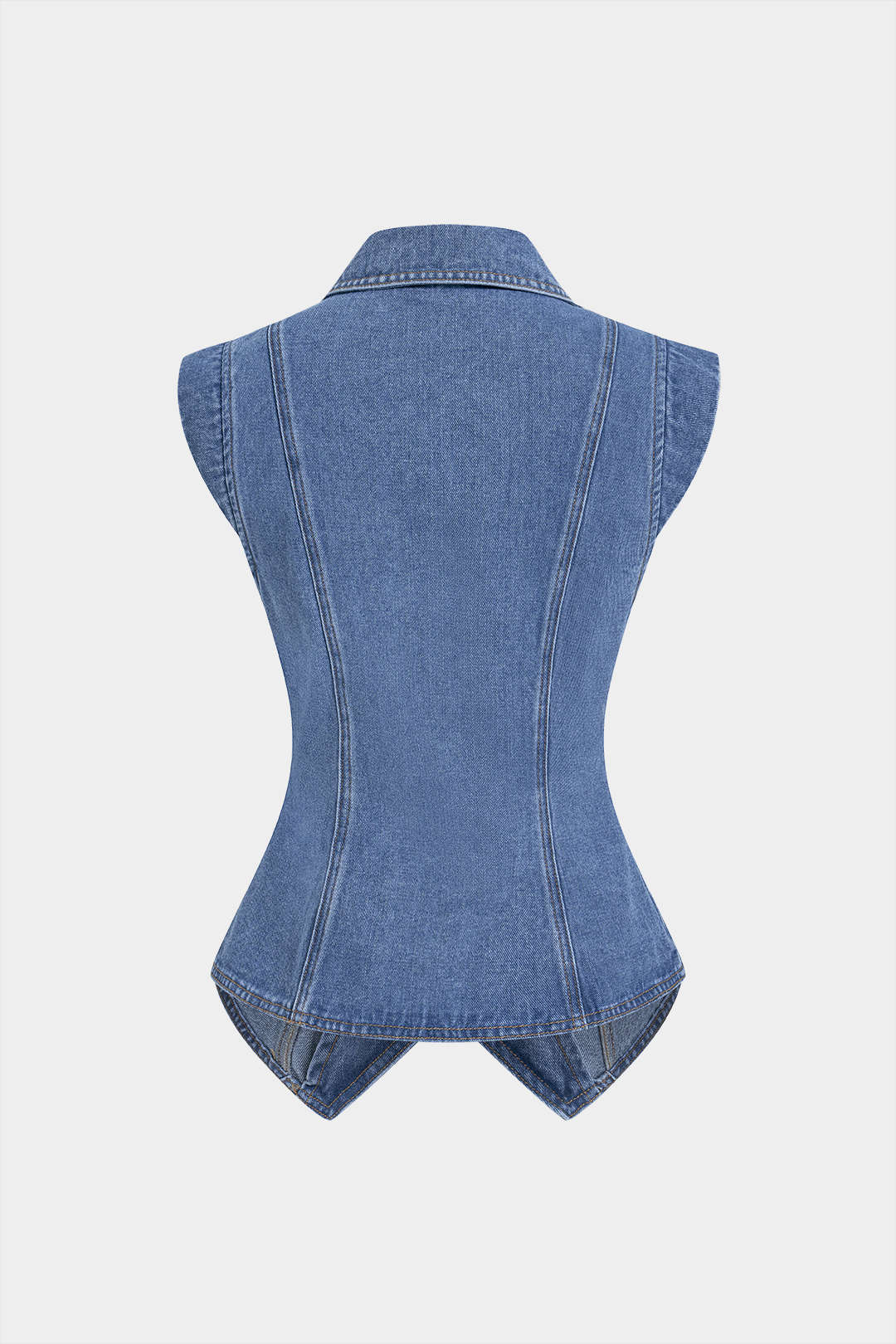 Denim gilet met revers, V-hals en wikkelmodel