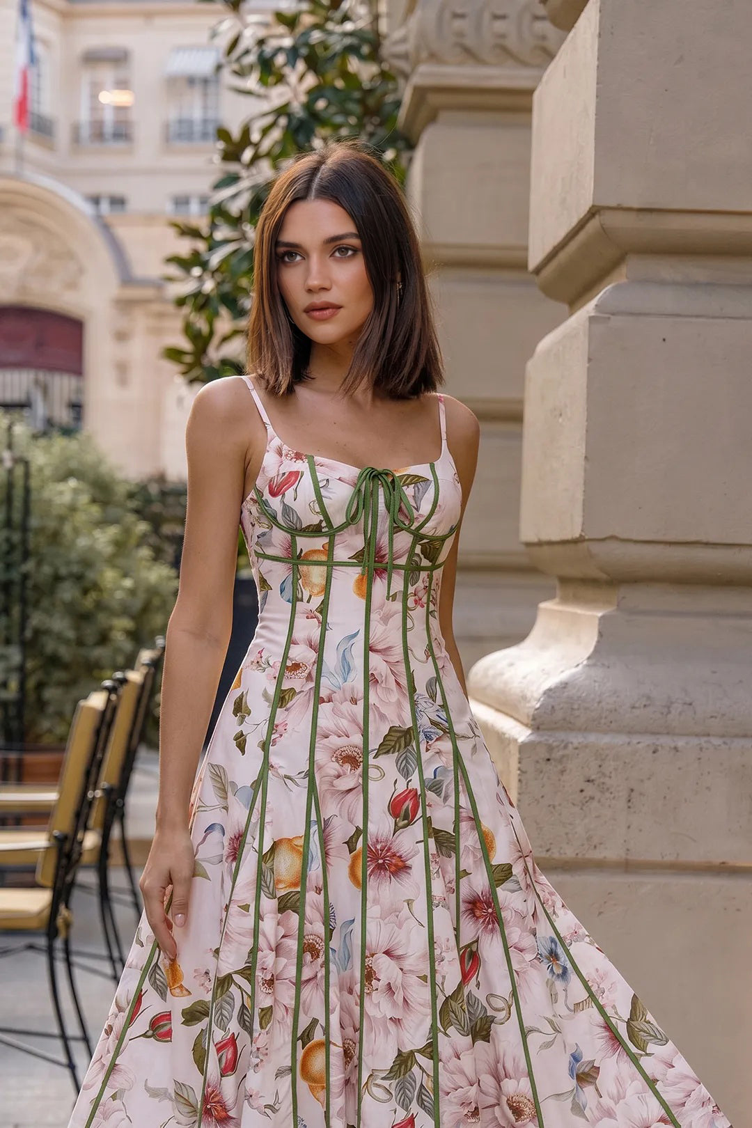 Bloemenprint mouwloze maxijurk met strik en spaghettibandjes