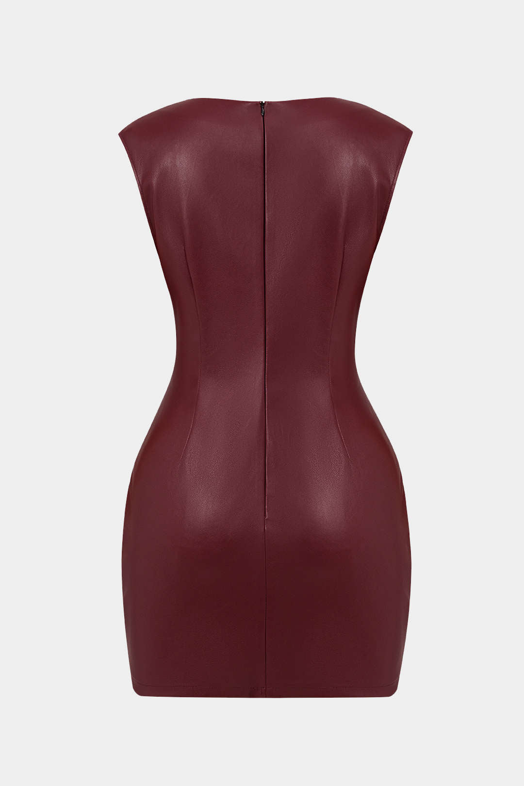Leren-look minijurk met ruches en V-hals
