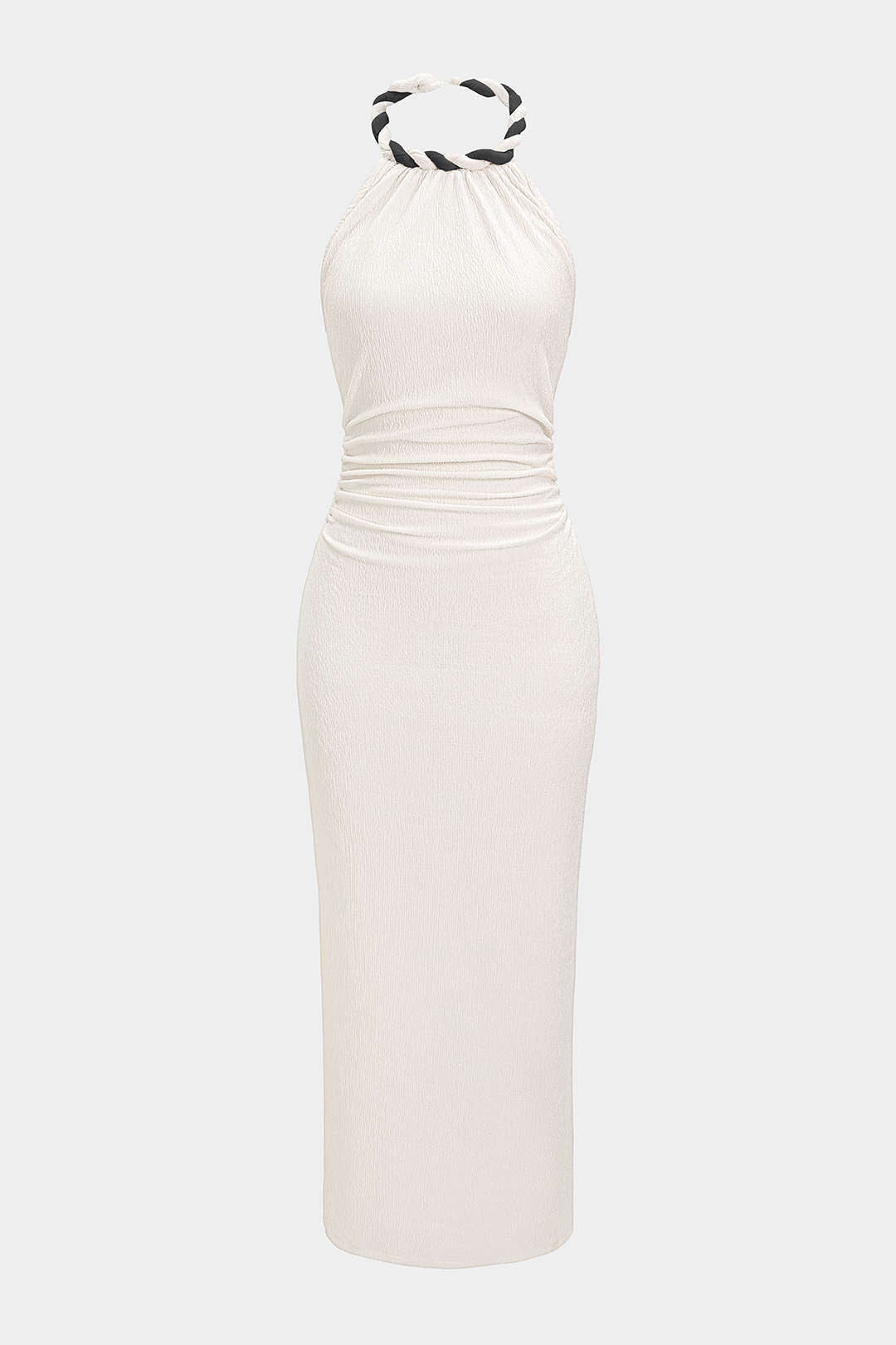 Mouwloze maxijurk met gedraaid detail en knoopdetail