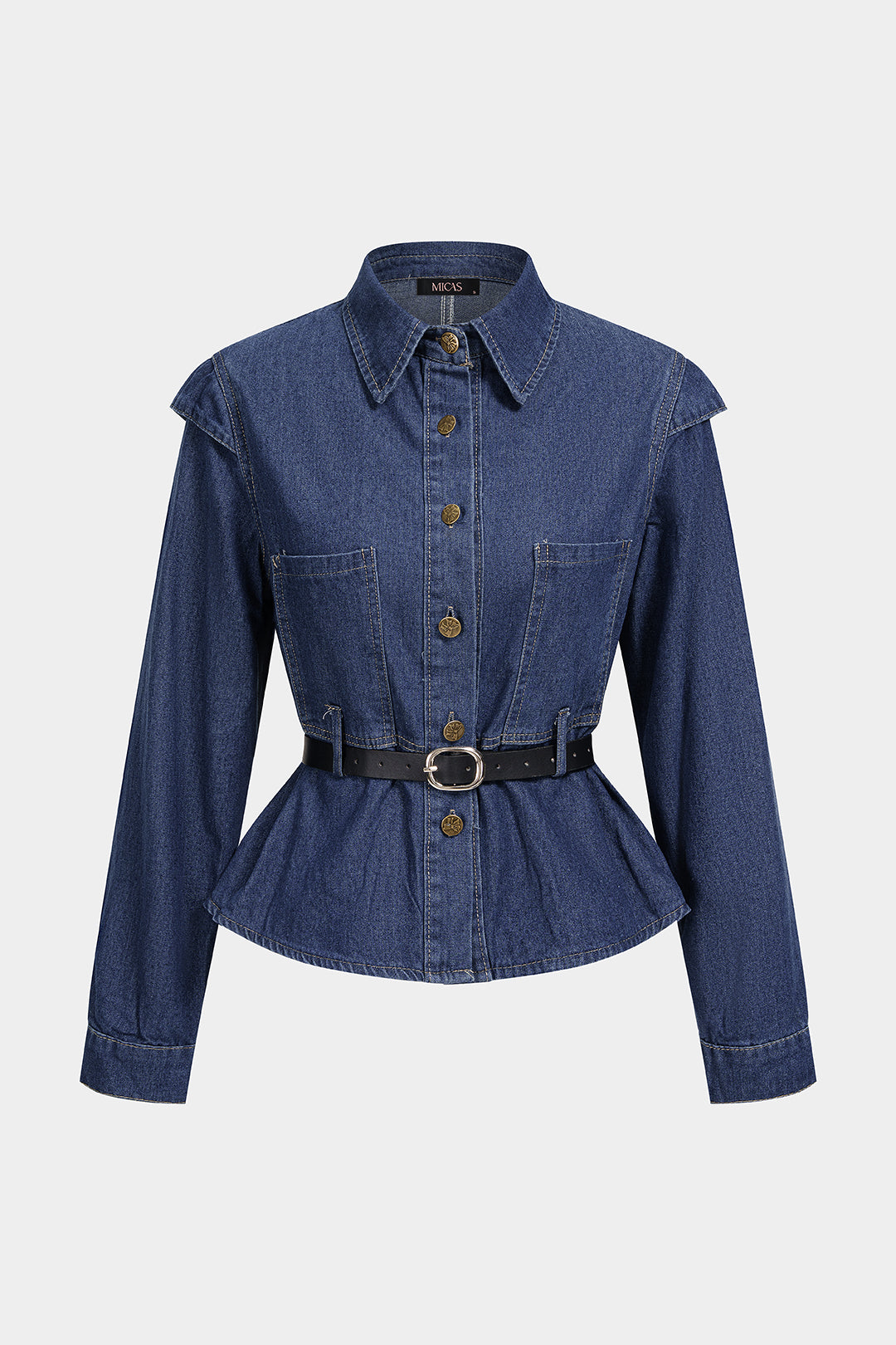 Lieke - Denim blouse met riem en lange mouwen