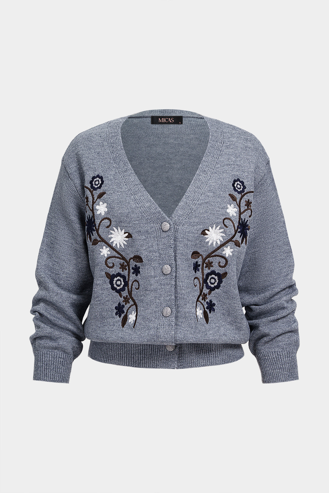 Gebreid bloemenprint vest met V-hals en borduursel