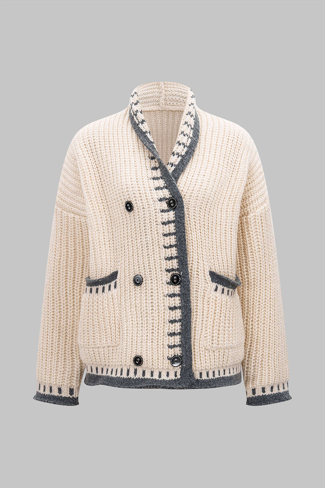 Gebreid colorblock vest met knoopjes en lange mouwen