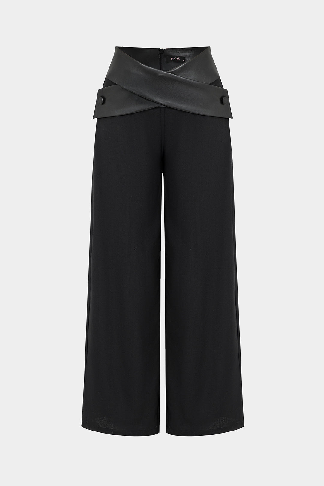 Effen leren-look pantalon met hoge taille en zakken