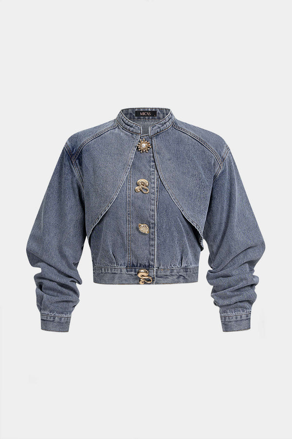 Demi - Denim metallic jasje met knoopjes