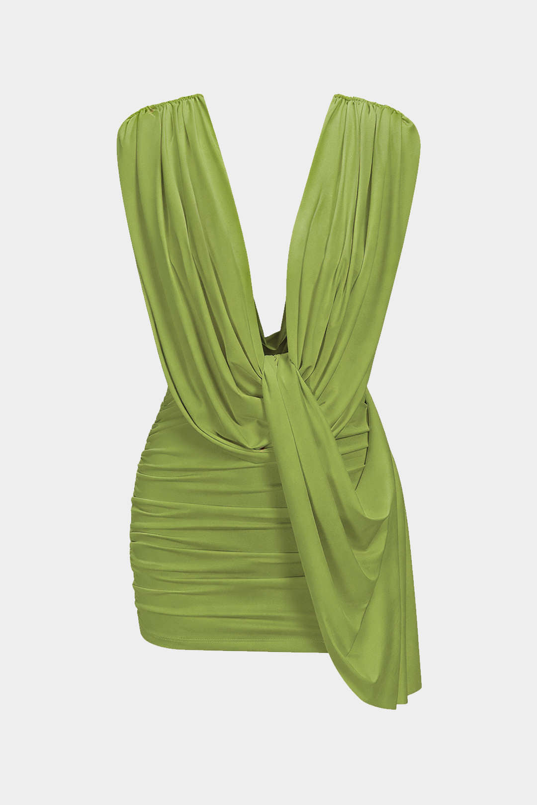 Asymmetrische mouwloze minijurk met ruches en drapering