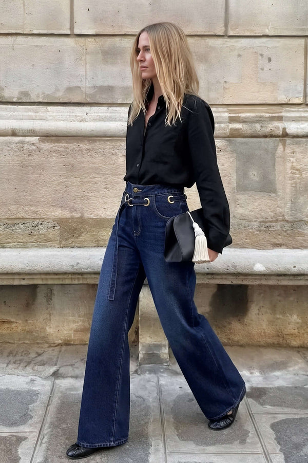 Metallic jeans met riem en rits