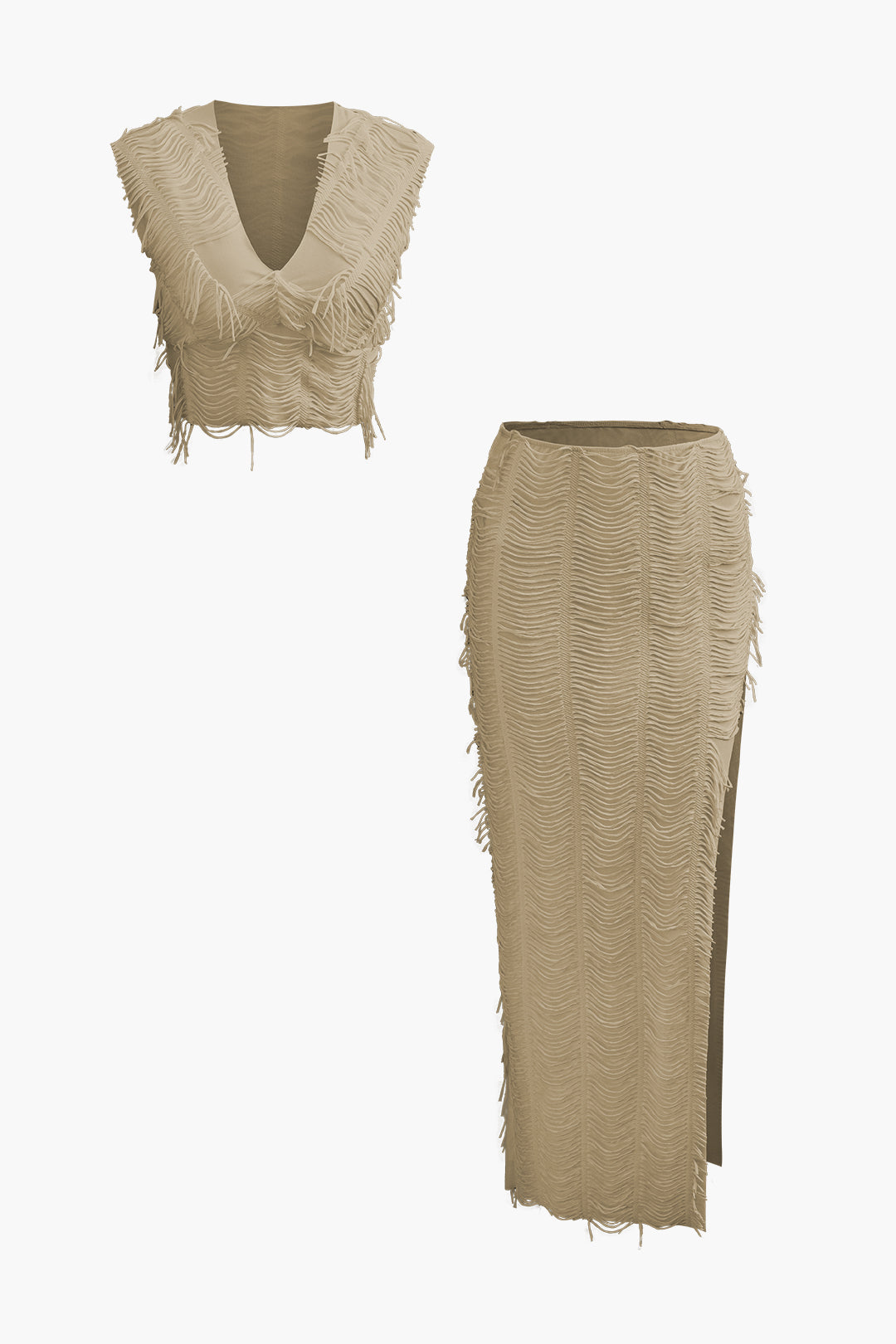 Used-look set met croptop en maxirok