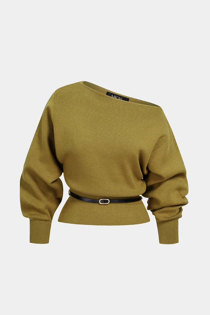 Gebreide One-Shoulder Top met Ceintuur