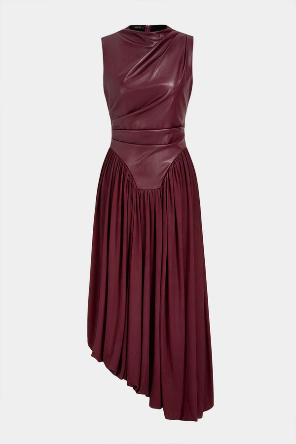 Leren-look asymmetrische maxijurk met ruches