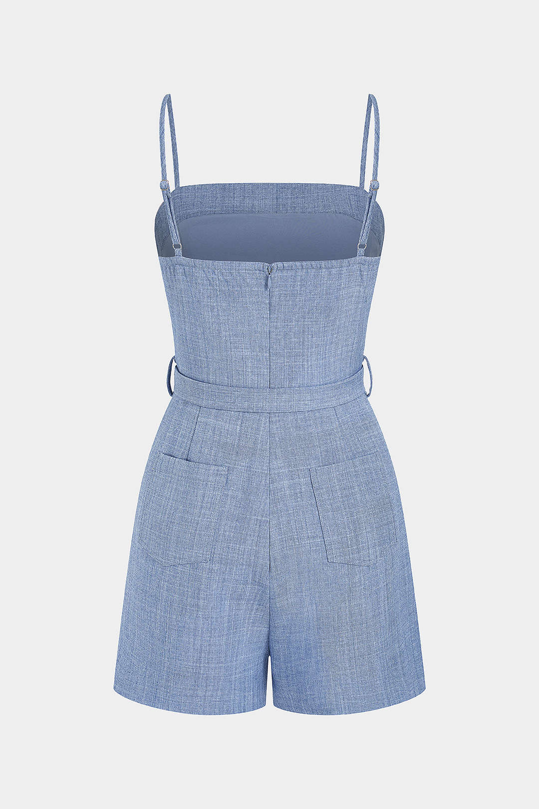 Asymmetrische mouwloze playsuit met riem en zakken