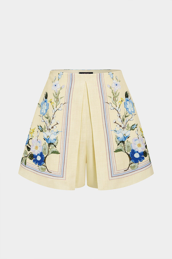 Bloemenprint short met hoge taille