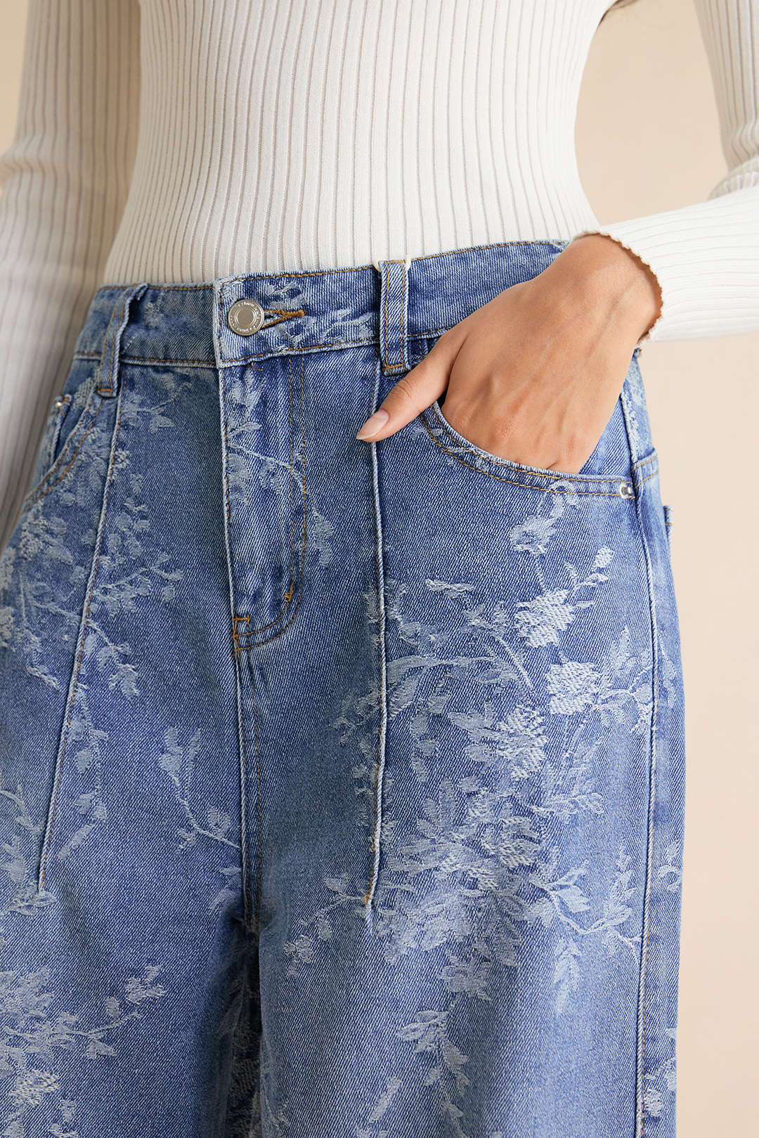 Jacquard jeans met wijde pijpen