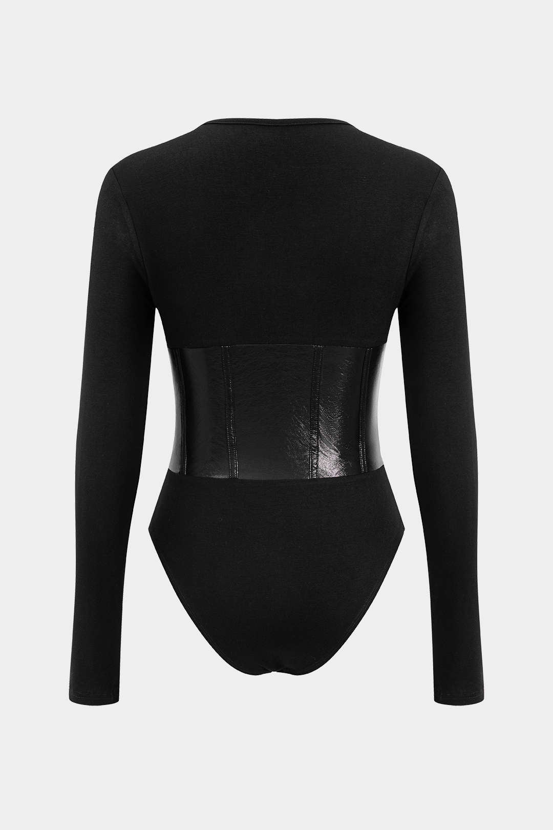 Patchwork leren-look body met lange mouwen