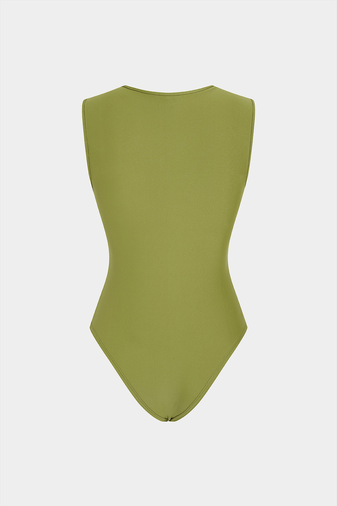 Mouwloze body met ronde hals, gedraaid detail en knoopdetail
