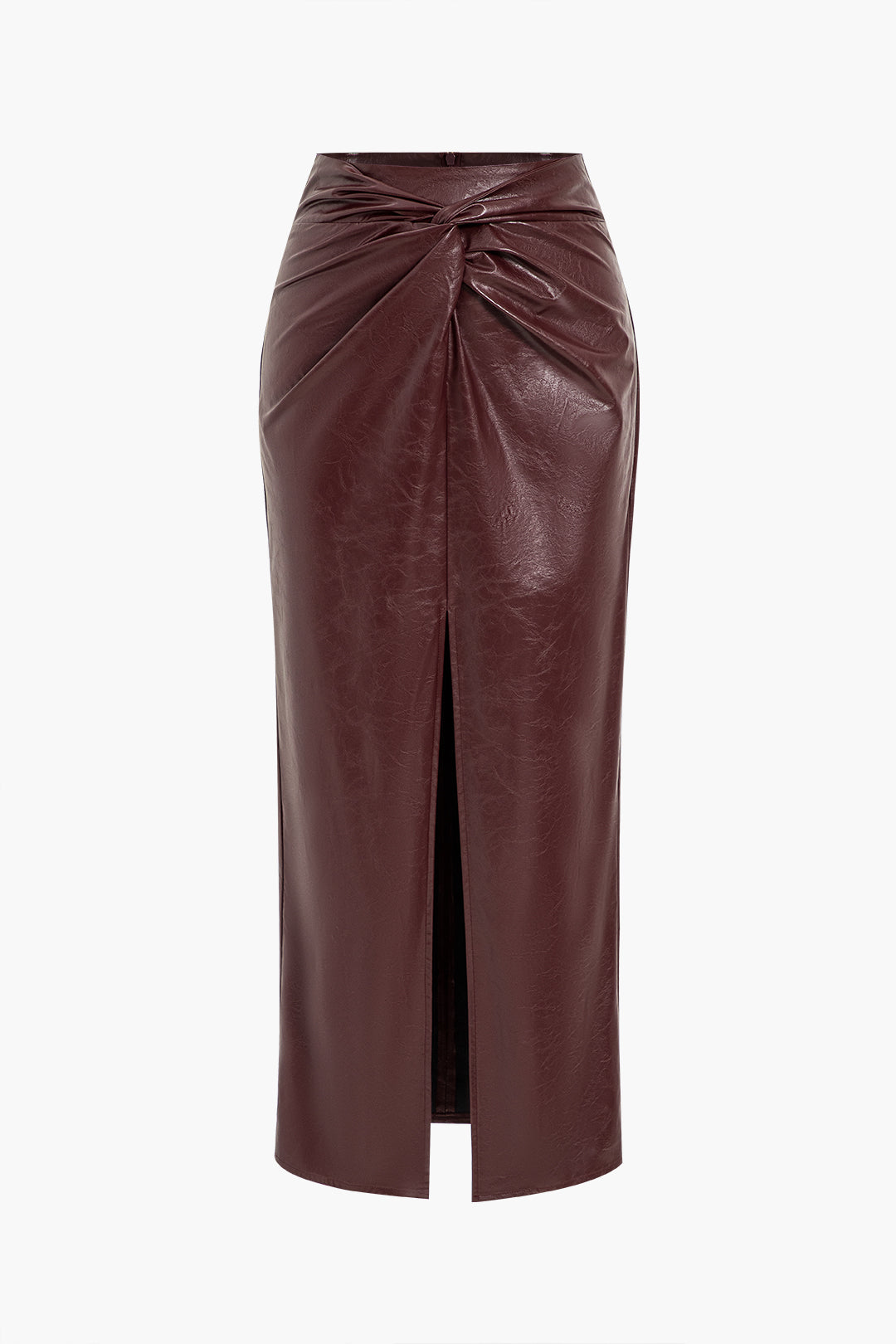 Leren-look rok met gedraaid detail en split