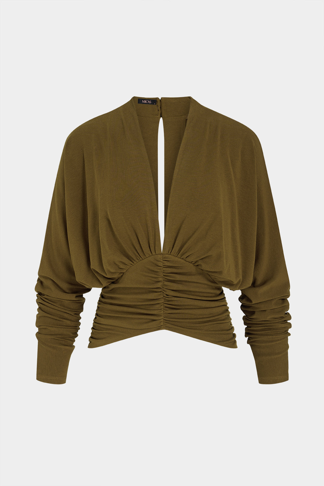 T-shirt met V-hals, ruches en lange mouwen