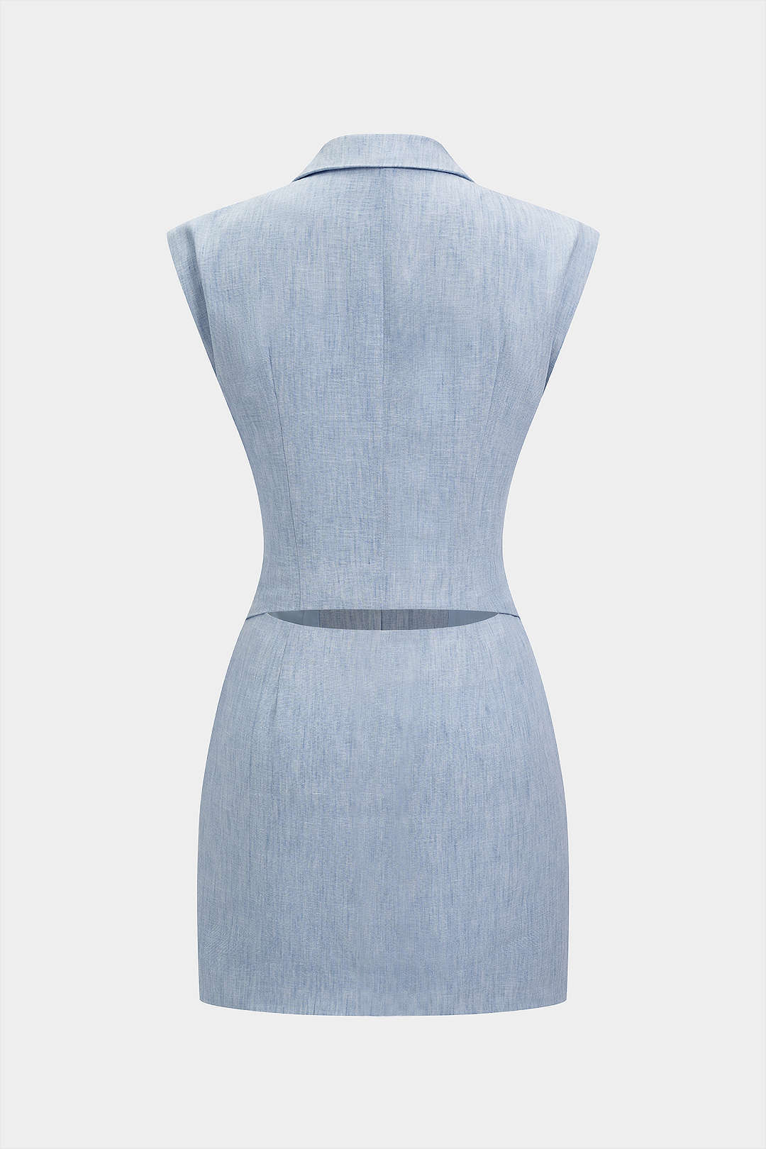 Asymmetrische mouwloze minijurk met reverskraag en V-hals