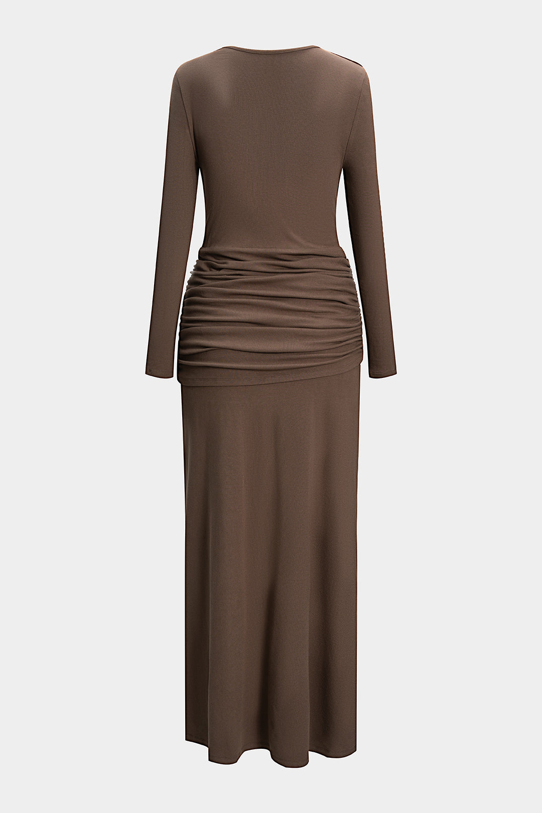 Xenia - Metallic asymmetrische maxijurk met ruches en lange mouwen