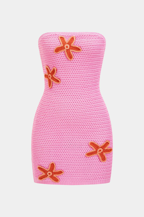 Gebreide bloemenprint minijurk met strapless pasvorm