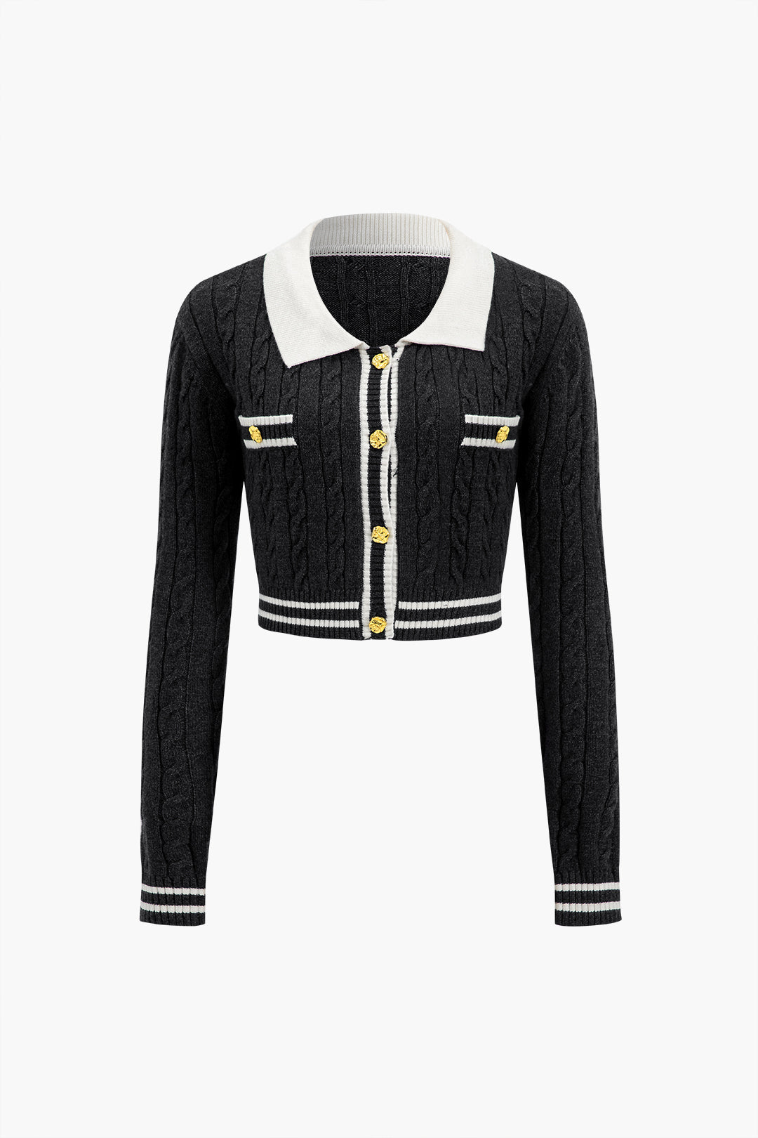Gebreide colorblock top met knoopjes, zakken en lange mouwen