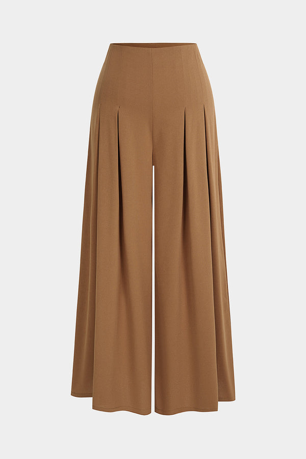 Broek met ruches, hoge taille en wijde pijpen