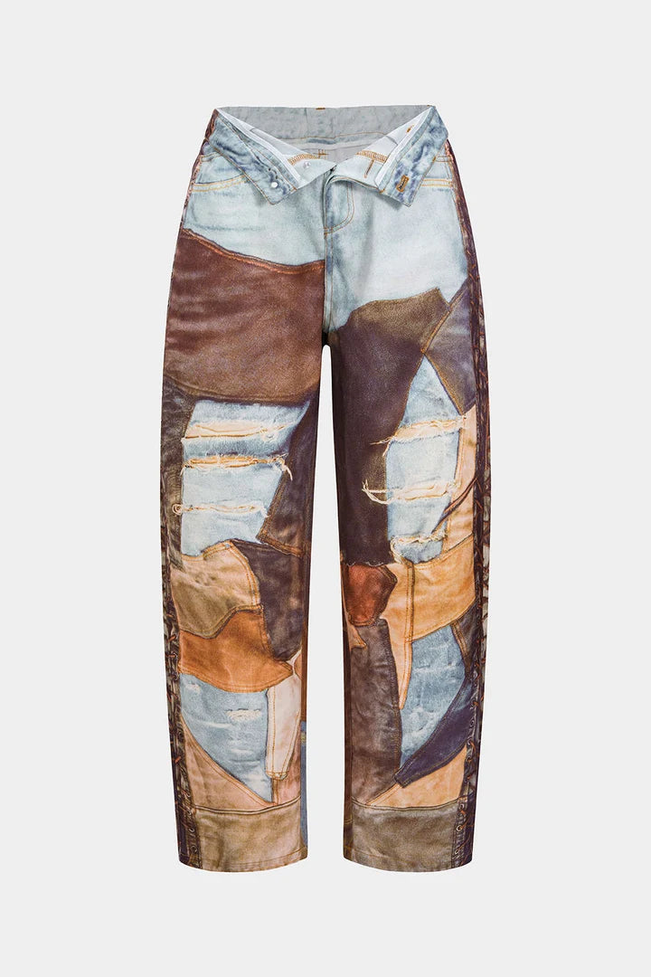 Trousers with color blocks and wide legs