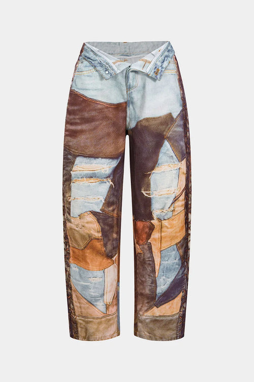 Trousers with color blocks and wide legs