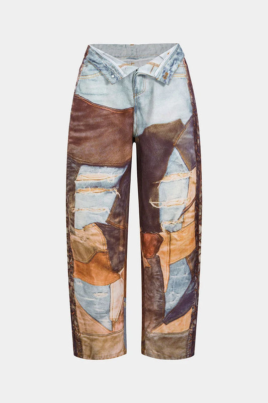 Trousers with color blocks and wide legs