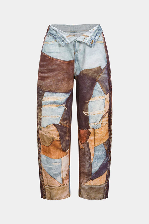 Broek met kleurblokken en wijde pijpen
