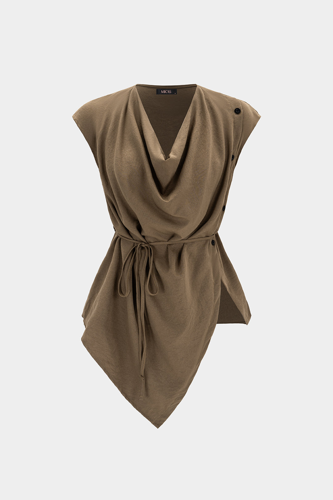 Asymmetrische blouse met drapering, watervalhals en strik