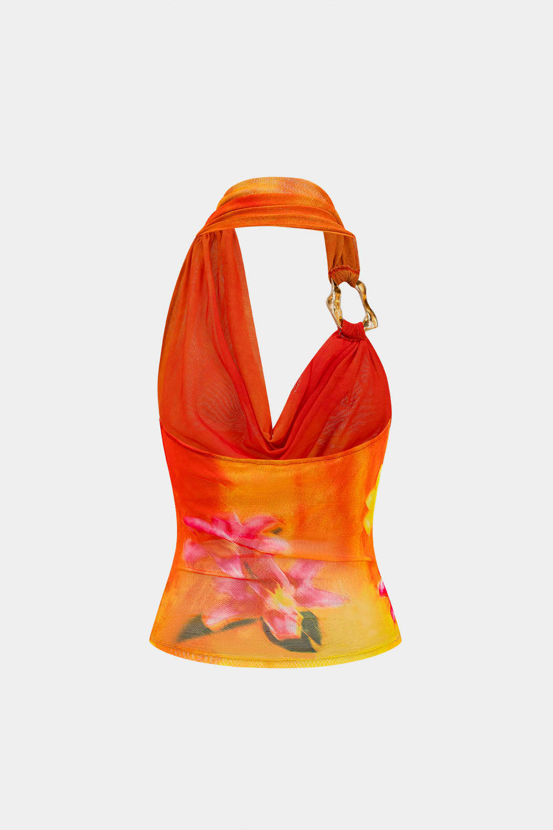 Bloemenprint mesh top met ruches