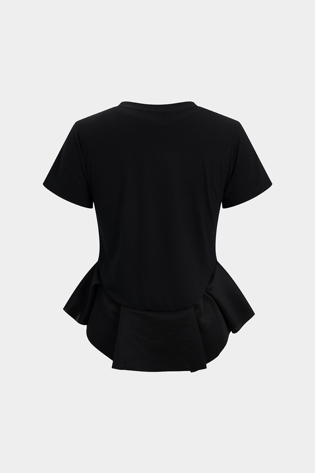 Effen T-shirt met ronde hals, volants en korte mouwen